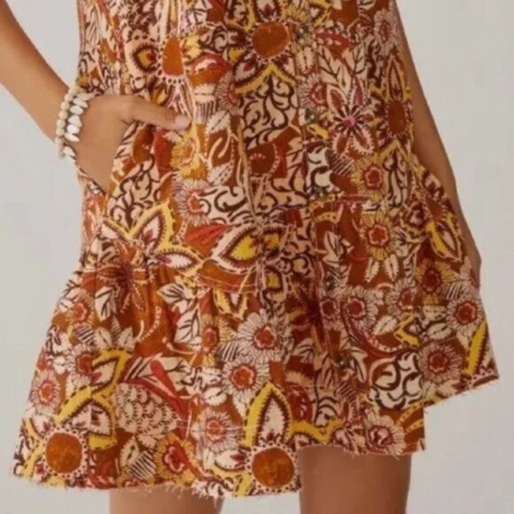 Anthropologie PILCRO Puffed Sleeve Floral Tapestry Dress Cotton/Linen size S - Picture 16 of 16